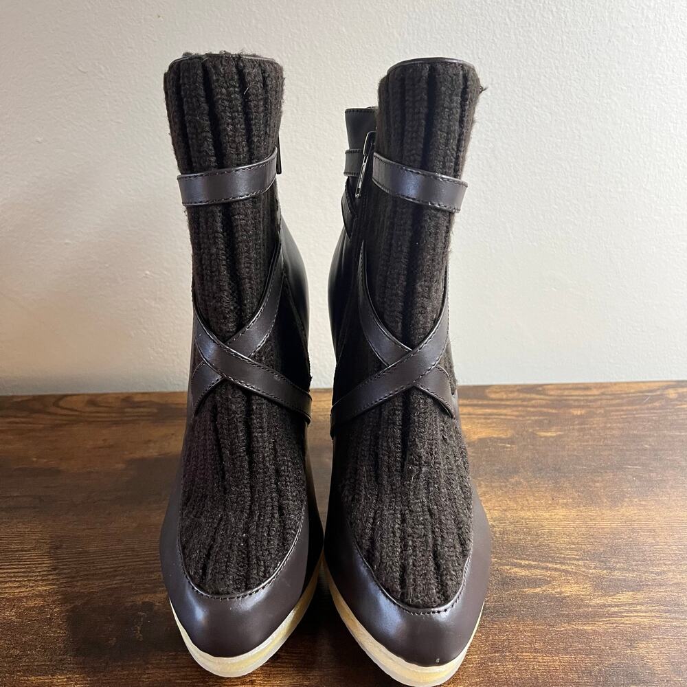 Australia Luxe Collective Mercy Knit Boots 9 Wool Shearling Leather Buckle Block - Picture 4 of 11